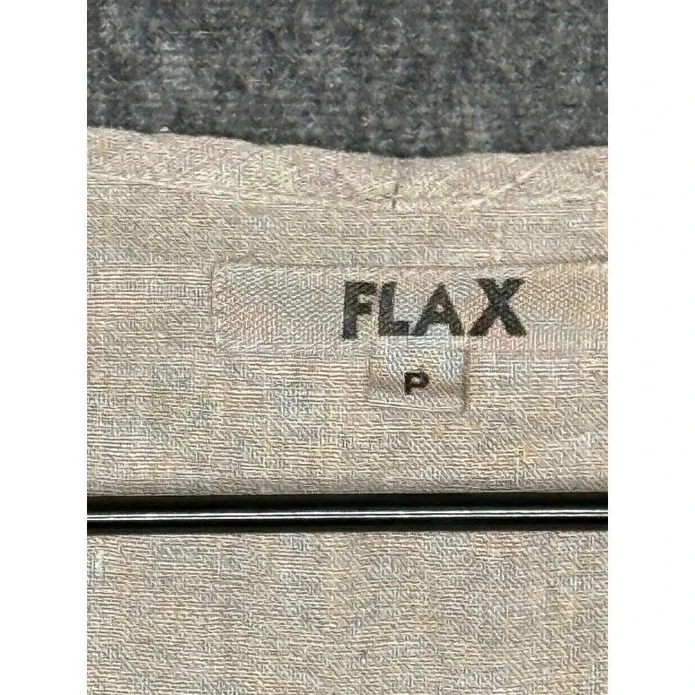 FLAX Womens 100% Linen V-Neck 3/4 Sleeve Tunic Top Oatmeal Beige Size P